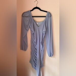 Anrabess baby blue bodycon ruched tie front medium mini dress nwot